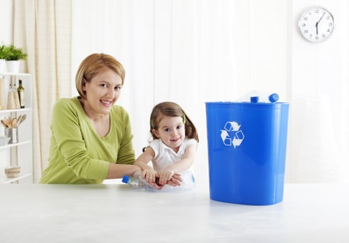 Recycling materials being sorted at a facility